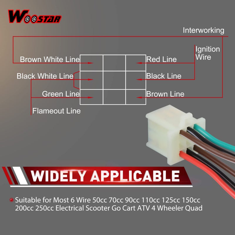 WOOSTAR 6 Wire Ignition Key Switch On Off 2 Position Replacement for 50cc 70cc 90cc 110cc 125cc 150cc 250cc 250cc Taotao Redcat Roketa Sunl ATV 4 Wheeler Dirt Pit Bike Go Kart - Image 4
